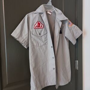 Kids Gray Button Down Shirt with Patches